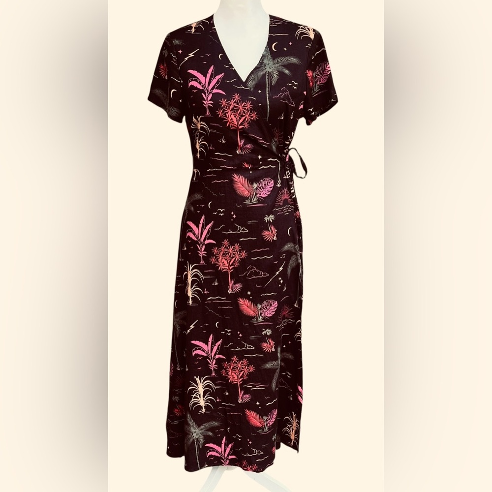 Marine Layer Wrap Dress Small Dark Tropical Palm Print Vacation Resort Getaway